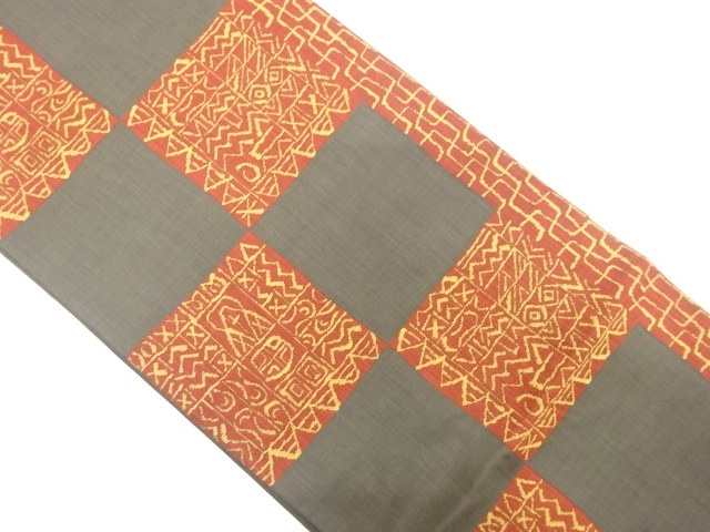 枡に更紗模様織出し袋帯